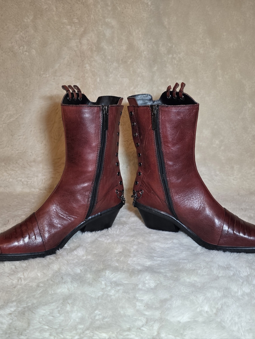 Harley-Davidson Vannis Red Leather Moto Boots - Size 6 - MINT Rare - Picture 4 of 15